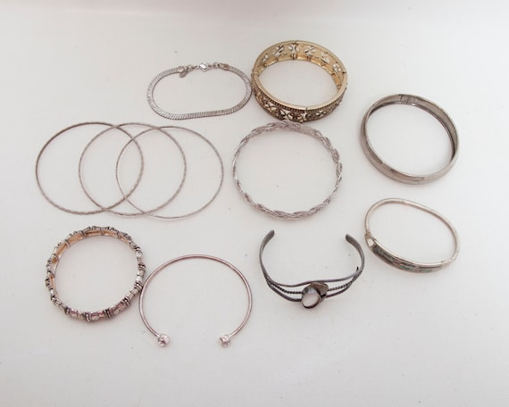 Vintage Lot of 11 Assorted Bracelets, Bangles, Cu… - image 6