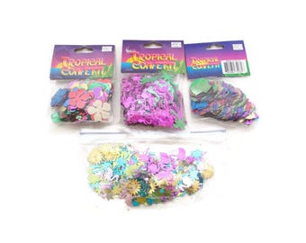 Tropical Foil Confetti: Neon Flamingo, Palm Tree, Flower - Luau Party Decor