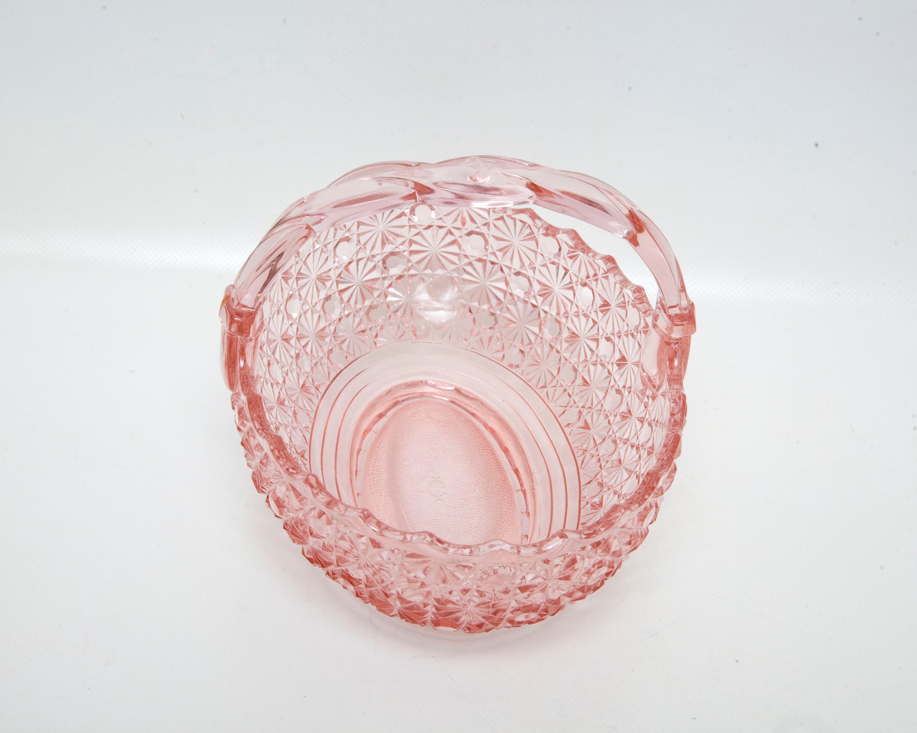 Vintage Pink Glass Basket Imperial Glass Button and Daisy Etsy