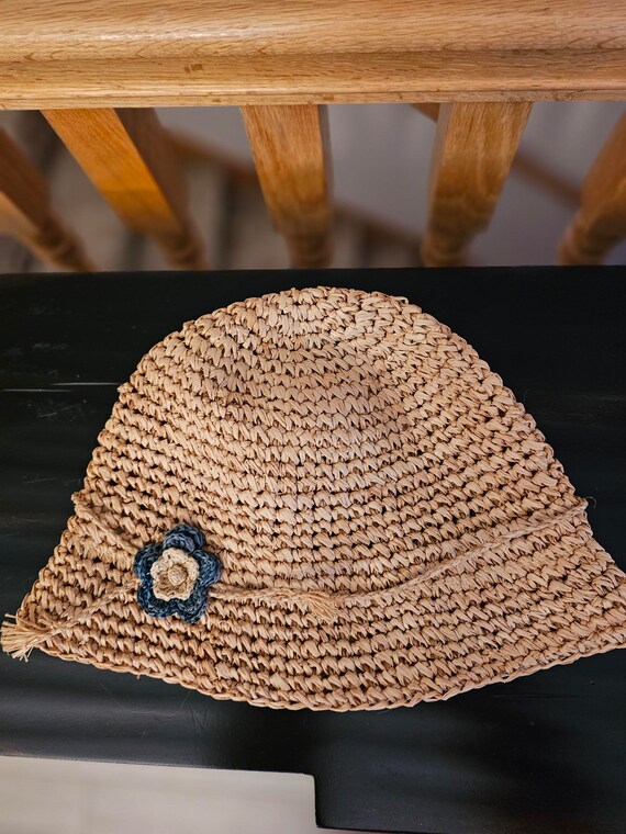 Vintage Cherokee Crochet Straw Bucket Hat - Sun P… - image 9
