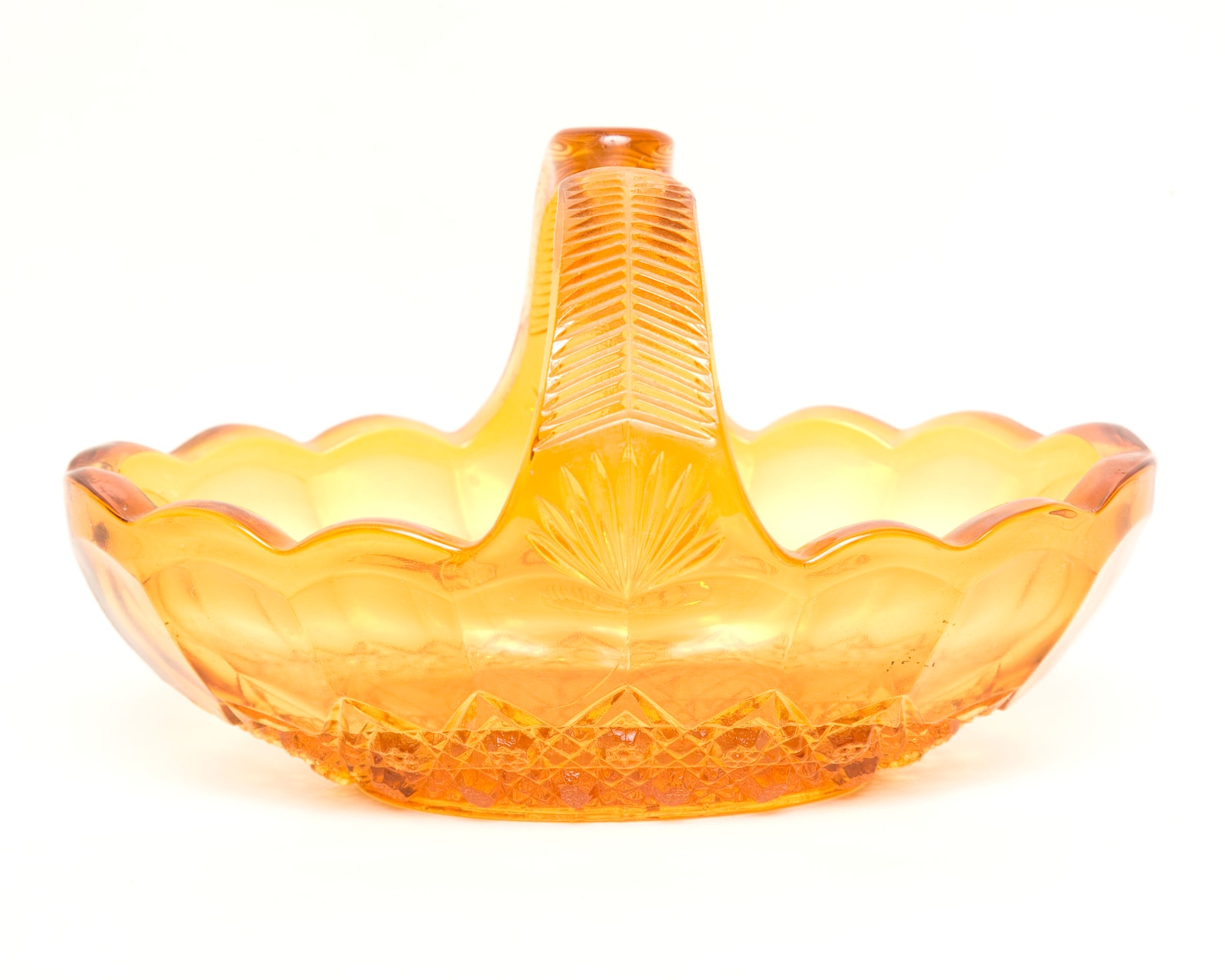 Vintage Amber Glass Basket Split Handle Button Starburst Candy Etsy