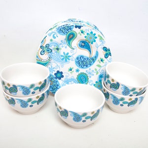 Servizio di stoviglie Royal Norfolk Paisley: Cucina retrò blu e verde - 12 pezzi