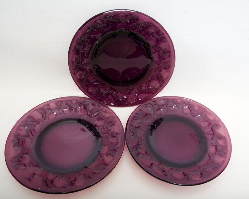 Vintage Amethyst Glass Luncheon Plates Embossed Border Set of Etsy