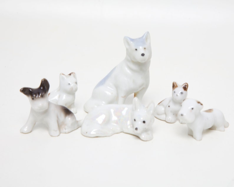 Vintage Japanese Porcelain Dog Figurines Lot of 6 Hand Painted Etsy