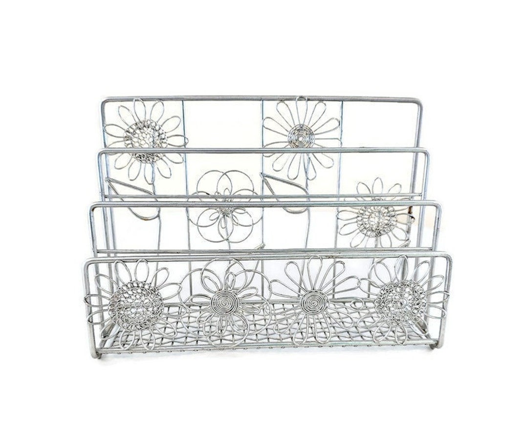 Vintage Silver Wire Metal Letter Holder Sculpted Floral - Etsy