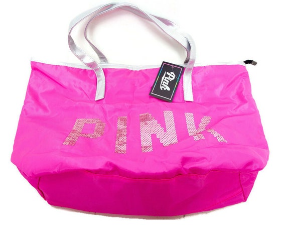 Victoria s Secret PINK Bolso grande de disenador con estampado de lentejuelas y bolso de playa rosa intenso NUEVO Etsy Mexico