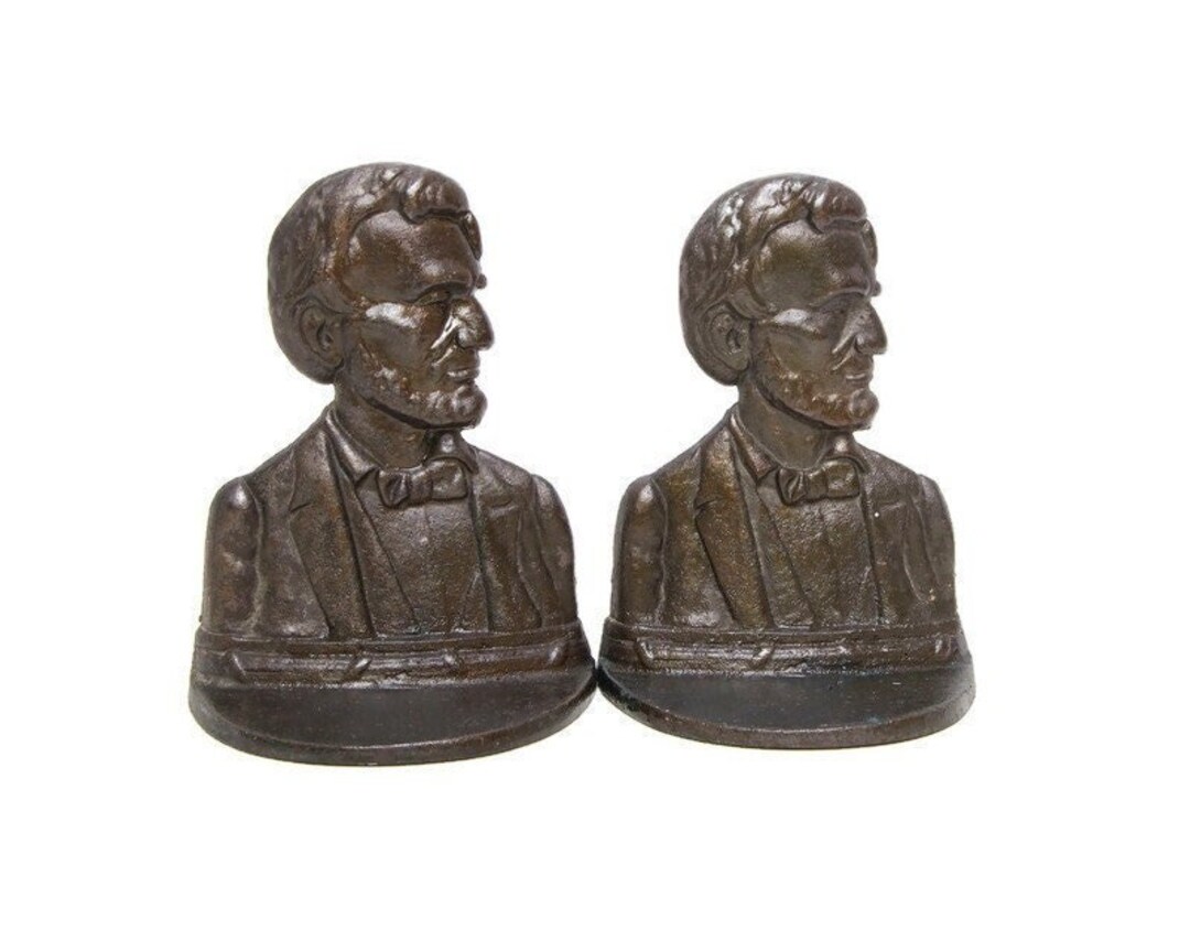 Abraham Lincoln Bust Bookends Copper Bronze Bronzmet D42L Copyright