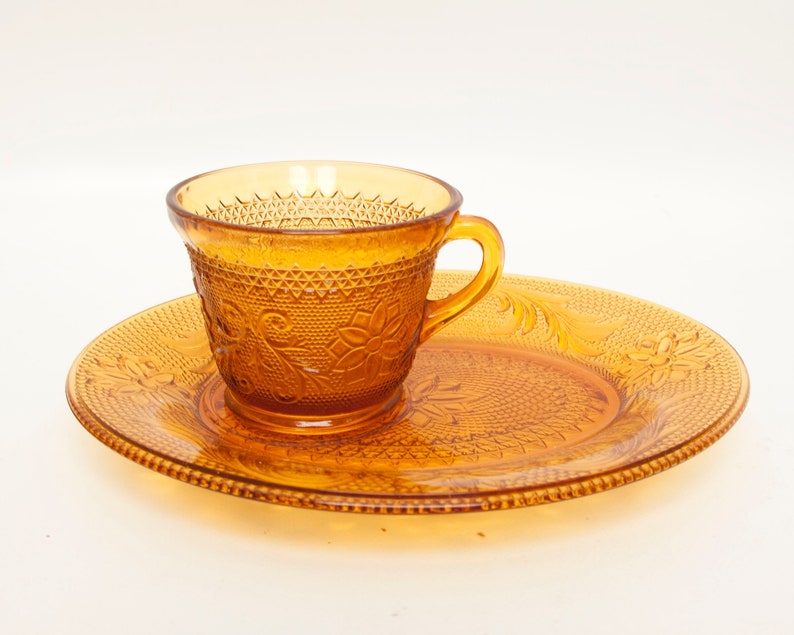 Vintage Amber Glass Snack Sets Tiara Exclusives Sandwich Glass Etsy