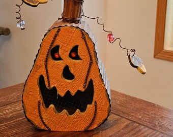 Vintage Pumpkin Shaped Candle Holder - Wood and Metal - Hand Crafted -Tea Light Burner - Hand Painted - Fall Decor - Halloween