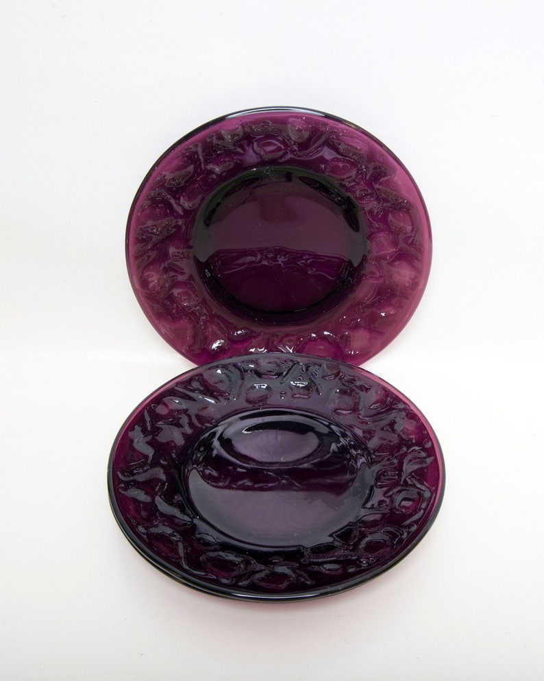 Vintage Amethyst Glass Luncheon Plates Embossed Border Set of Etsy