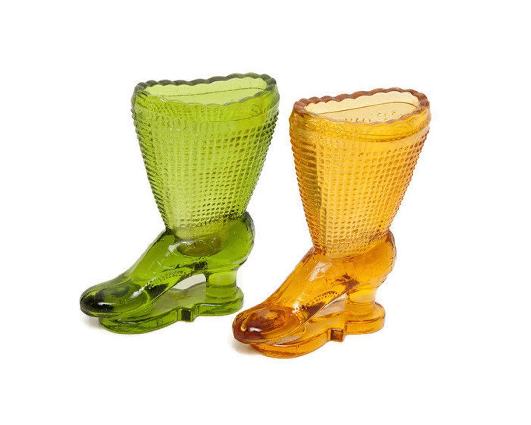 Vintage L E Smith Glass Boots Match Holder and Striker Etsy