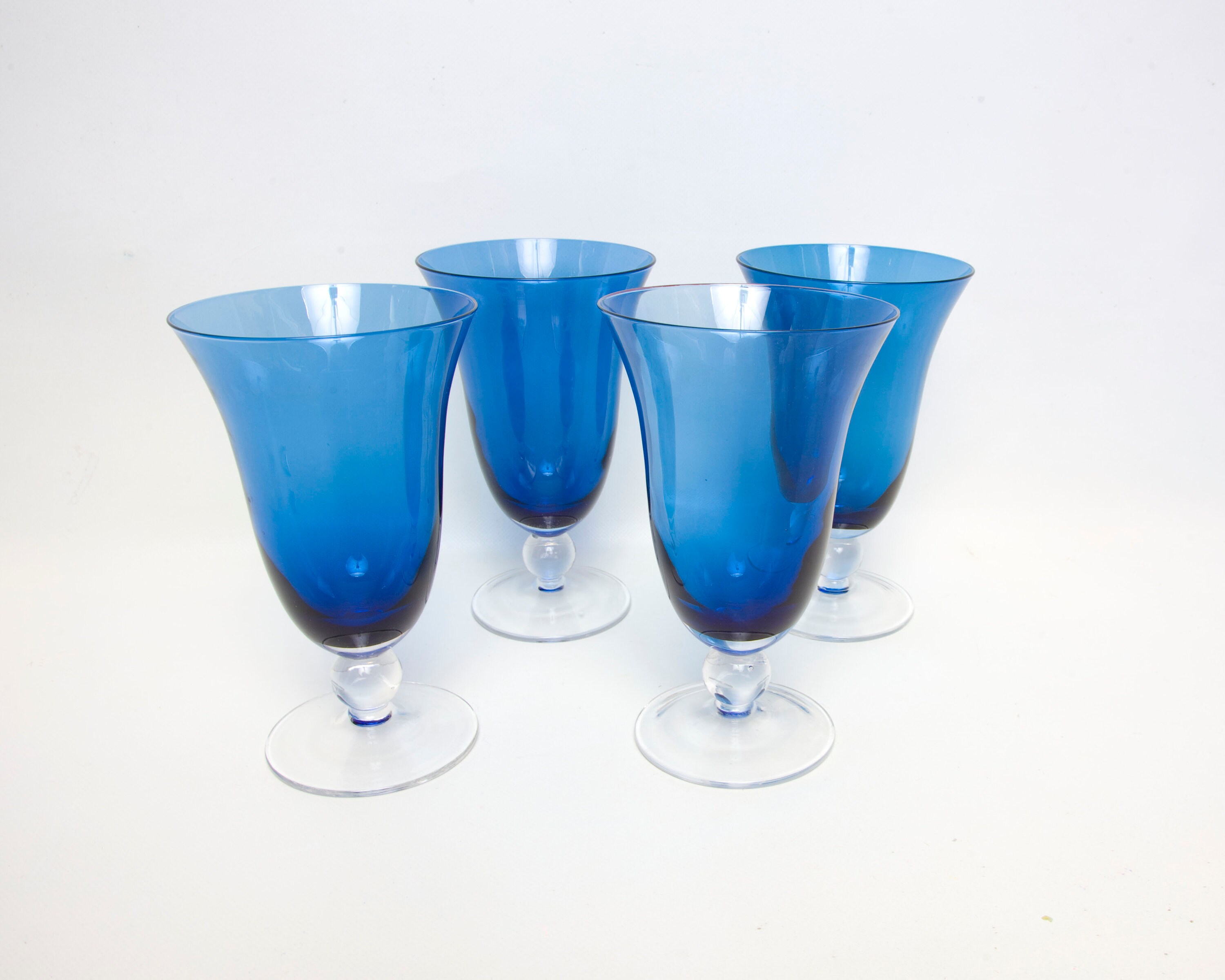 Vintage Teal Blue Crystal Water Goblets Wine Glasses Set of 4 Etsy