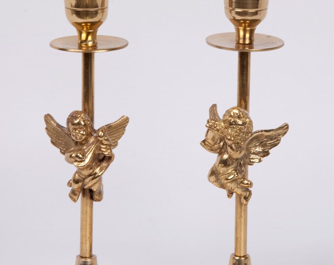 Vintage Brass Cherub Candlesticks India Angels Candle Holder Etsy