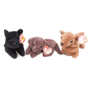 Vintage TY Beanie Babies Plush Dogs: SCOTTIE, Fetcher, Weenie - Lot of 3