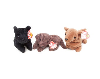 Vintage TY Beanie Babies Plush Dogs: SCOTTIE, Fetcher, Weenie - Lot of 3