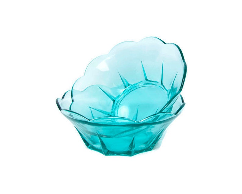 Vintage Turquoise Glass Bowls 8 Inch Aqua Blue Art Glass Etsy