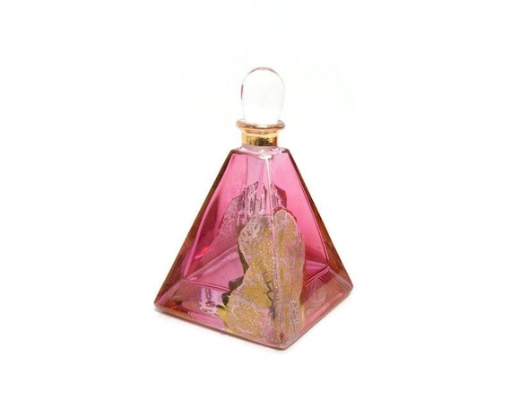 Vintage Czech Cranberry Glass Perfume Bottle - Py… - image 1