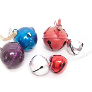 Pier 1 Christmas Bell Ornaments (Lot of 6): Red Robin, Turquoise, Purple, Silver