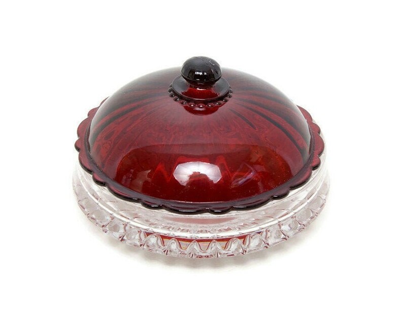 Vintage Anchor Hocking Covered Candy Dish with Red Glass Lid Etsy