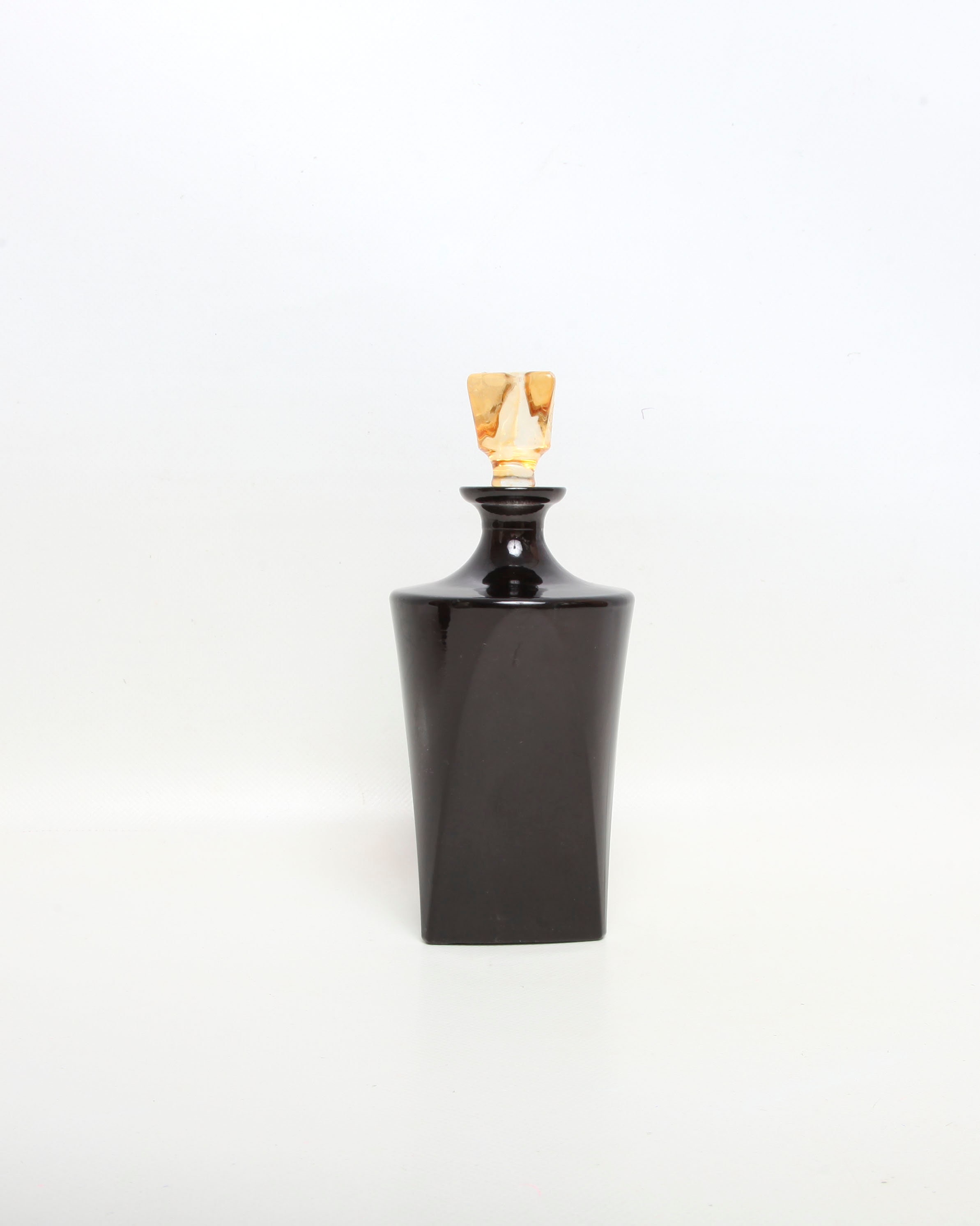 Vintage Black Glass Perfume Bottle Art Deco Amber Stopper Etsy