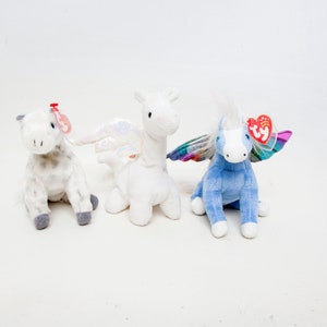Vintage TY Beanie Babies - Lightning Horse - Magic Dragon - Pegasus Winged Horse - Lot of 3