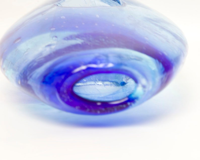 Vintage Donut Hole Vase 10 Inch Art Glass Blue Ribbon Swirls Etsy