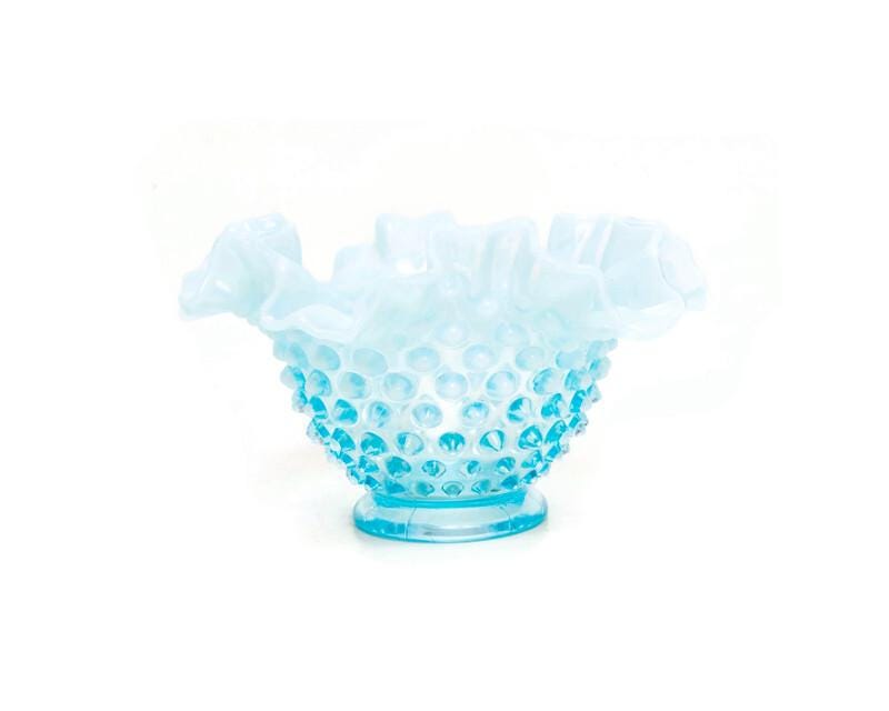 Fenton Blue Opalescent Ruffled Edge Bowl - Etsy