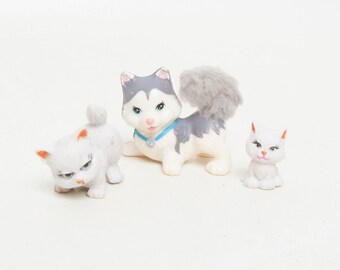 Vintage Littlest Pet Shop Husky Pup and 2 Cats 1990s Kenner Toys