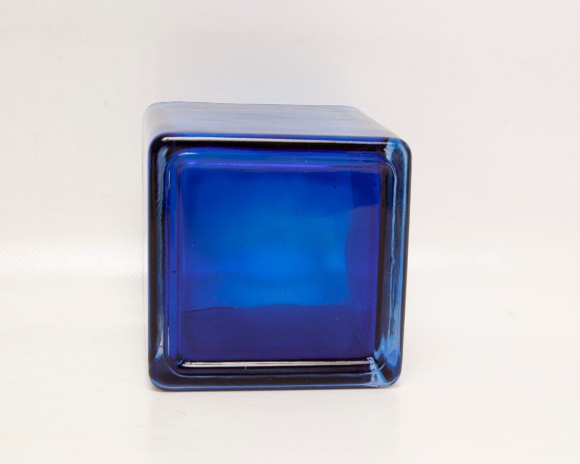 Vintage Cobalt Blue Square Glass Vase Indiana Glass Cased Base Etsy