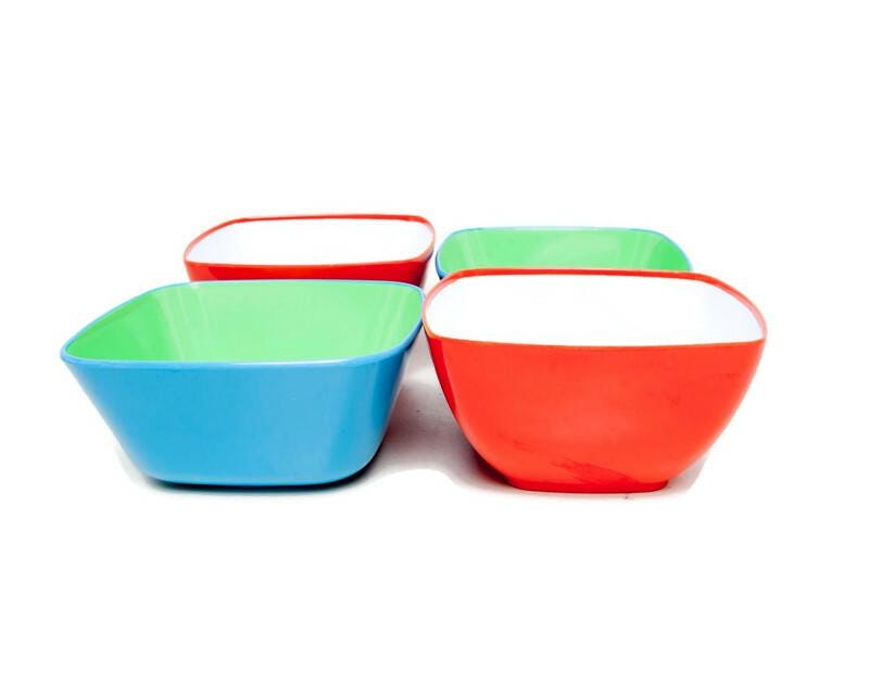 Cynthia Rowley Melamine Square Bowls Vintage Red and Blue Set of - Main Image