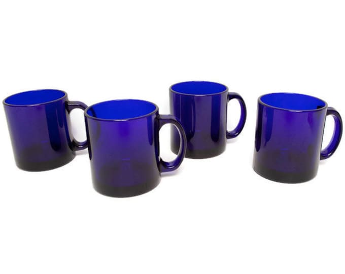 Vintage Cobalt Blue Glass Mugs Libbey Made in USA Drinkware Sapphire
