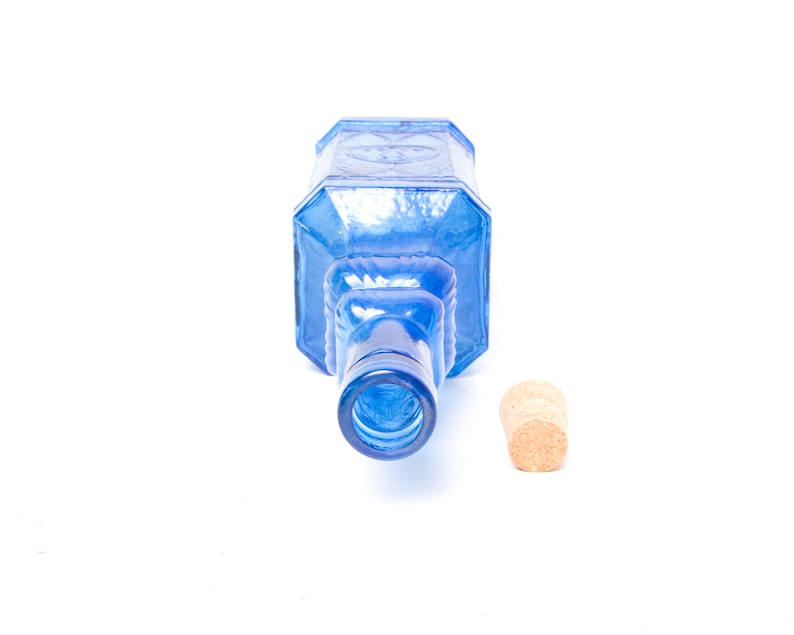 Vintage Blue Square Glass Bottle With Stopper 12 Inch Etsy