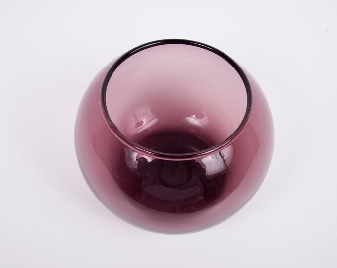 Vintage Purple Vase Amethyst Rose Bowl Handblown Plum Art Glass Candy