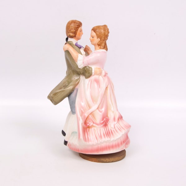 Vintage Colonial Couple Music Box Rotating Porcelain Dancing Made in Japan Tundra Imports What Now My Love Man and Woman