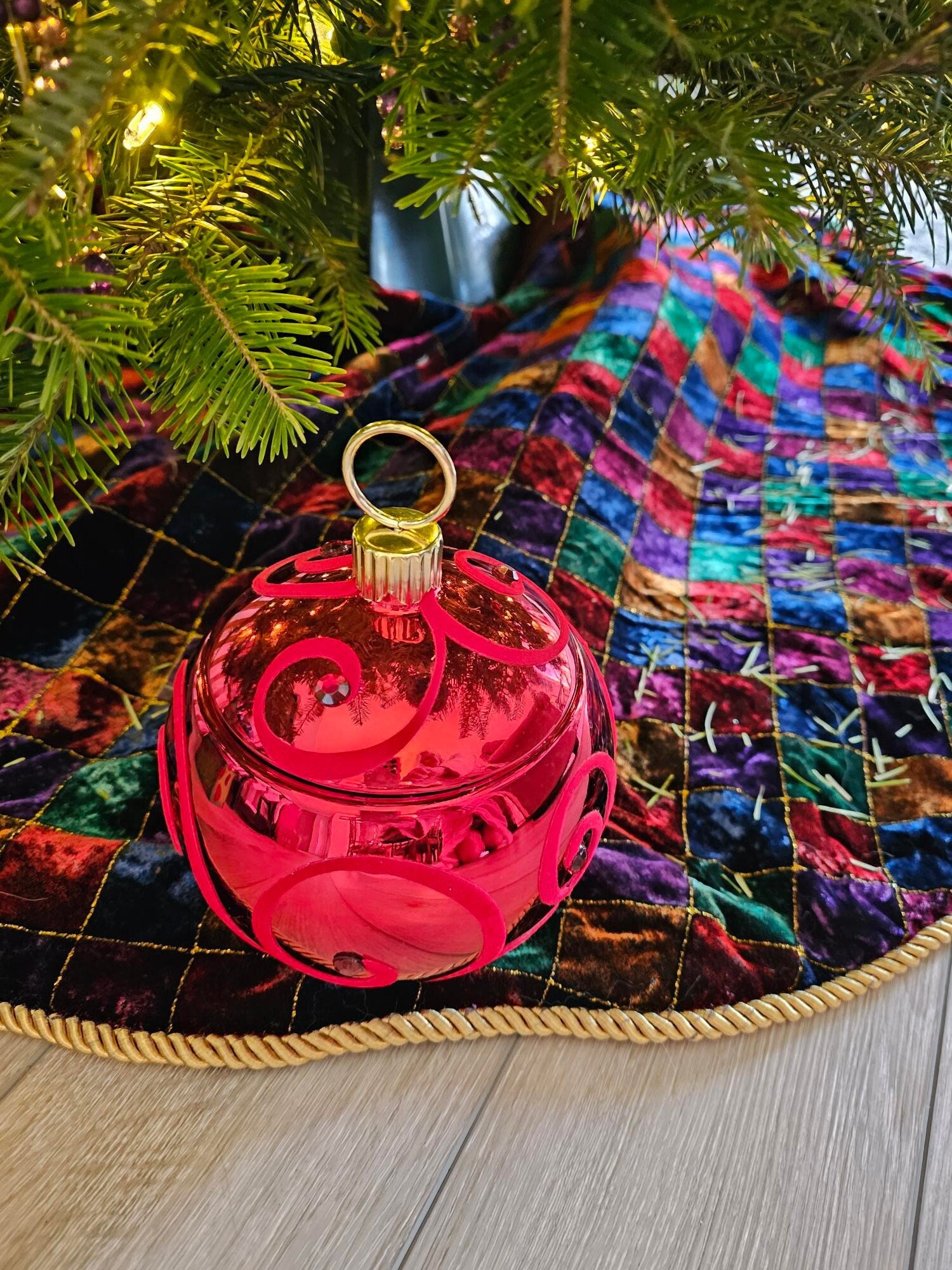 Teleflora Ornament Shaped Candy Jar - Metallic Red and Rhinestones