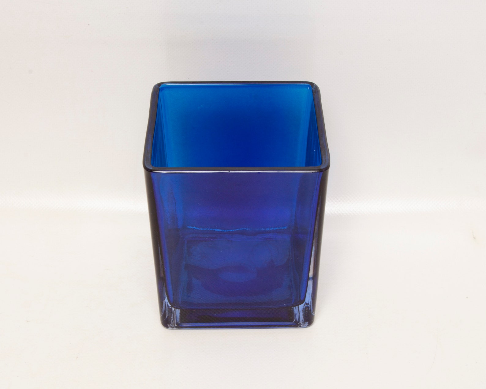 Vintage Cobalt Blue Square Glass Vase Indiana Glass Cased Base Etsy
