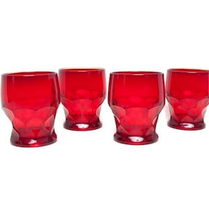 Vintage Georgian Honeycomb Ruby Red Glass Tumblers Set of 4 - Amberina Glassware 4 Inch