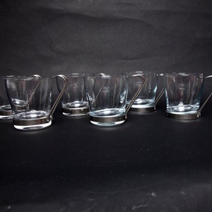Tazas vintage Bormioli Rocco de vidrio templado y acero inoxidable con asas desmontables - Tazas con soporte - Juego de 6