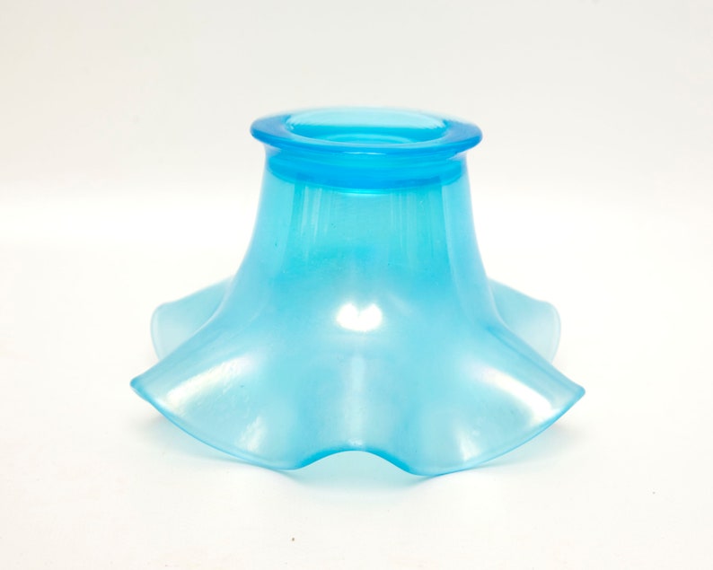 Antique Fenton Celeste Blue Stretch Glass Candy Bowl Flared Ruffled Edge Iridescent Satin Blue Early Fenton Art Glass Candle Holder Nut Dish