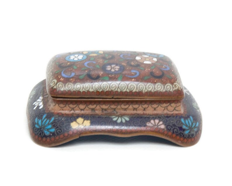 Antique Japanese Cloisonne Stamp Box With Lid Japan Copper Etsy