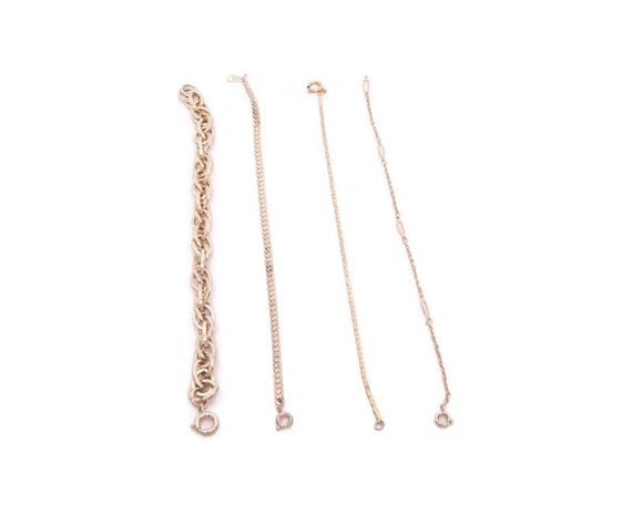 Vintage Gold Tone Bracelet Set: Herringbone & Chain Link, 7" Retro Jewelry