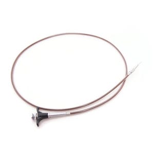 May include: A brown cable with a black and silver control mechanism. The cable is curved in a circular shape. The item is set against a white background.