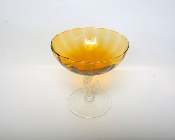 Empoli Compote Dish Covered Pedestal by Empoli Glass Italy Amber and Clear Glass Empoli Compote Dish Covered Pedestal by Empoli Glass Italy Amber and Clear Glass