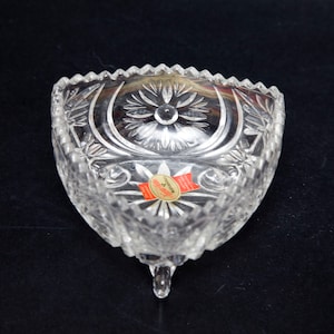 Vintage West German Lead Crystal Candy Dish – Anna Hutte Bleikristall Triangle Footed Bowl – 24% Lead Crystal Nut Bowl