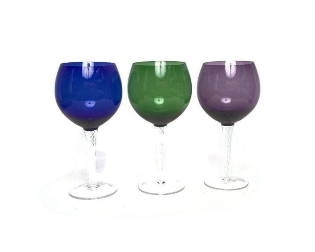 Striped Stem Balloon Wine Glass Collection of Seven