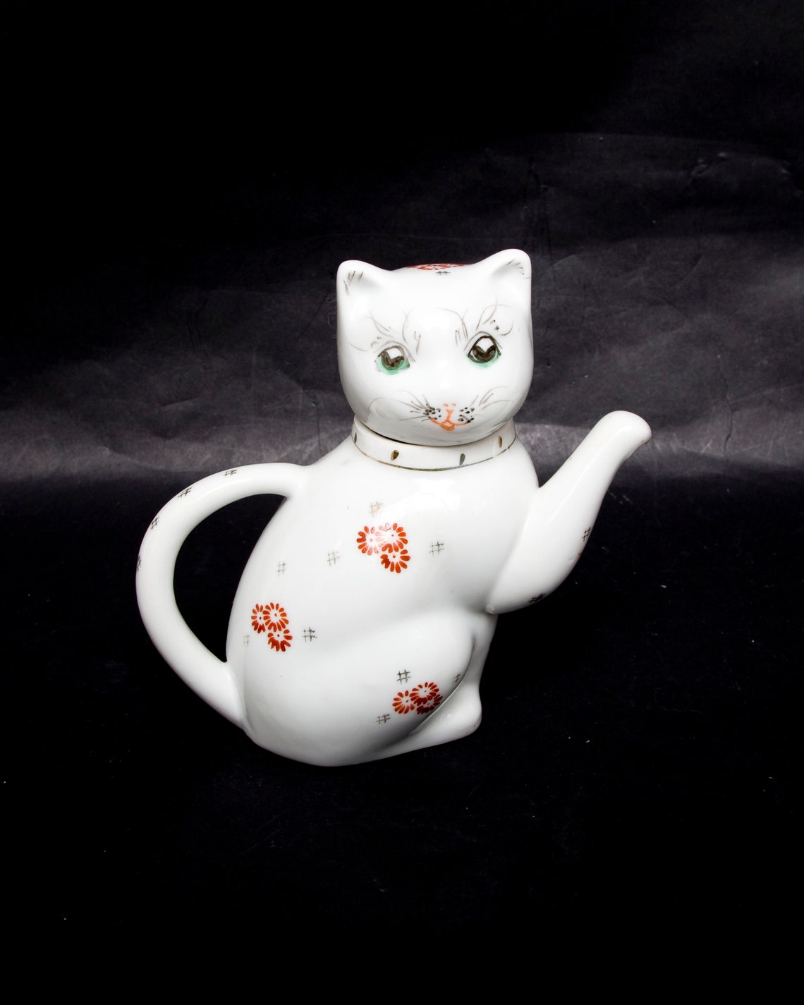 Vintage Chinese Porcelain Lucky Cat Teapot Kitten Shaped Small Etsy