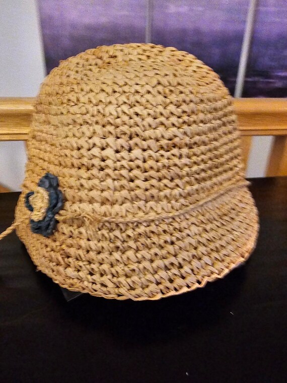 Vintage Cherokee Crochet Straw Bucket Hat - Sun P… - image 4