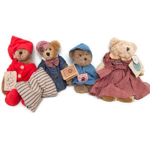 Lote de 4 osos de peluche articulados retirados de Boyds Bears: Denton O. JodiBear, Morgan B. Berriweather, Elanor Bear y Patsy Bear - Peluches coleccionables antiguos