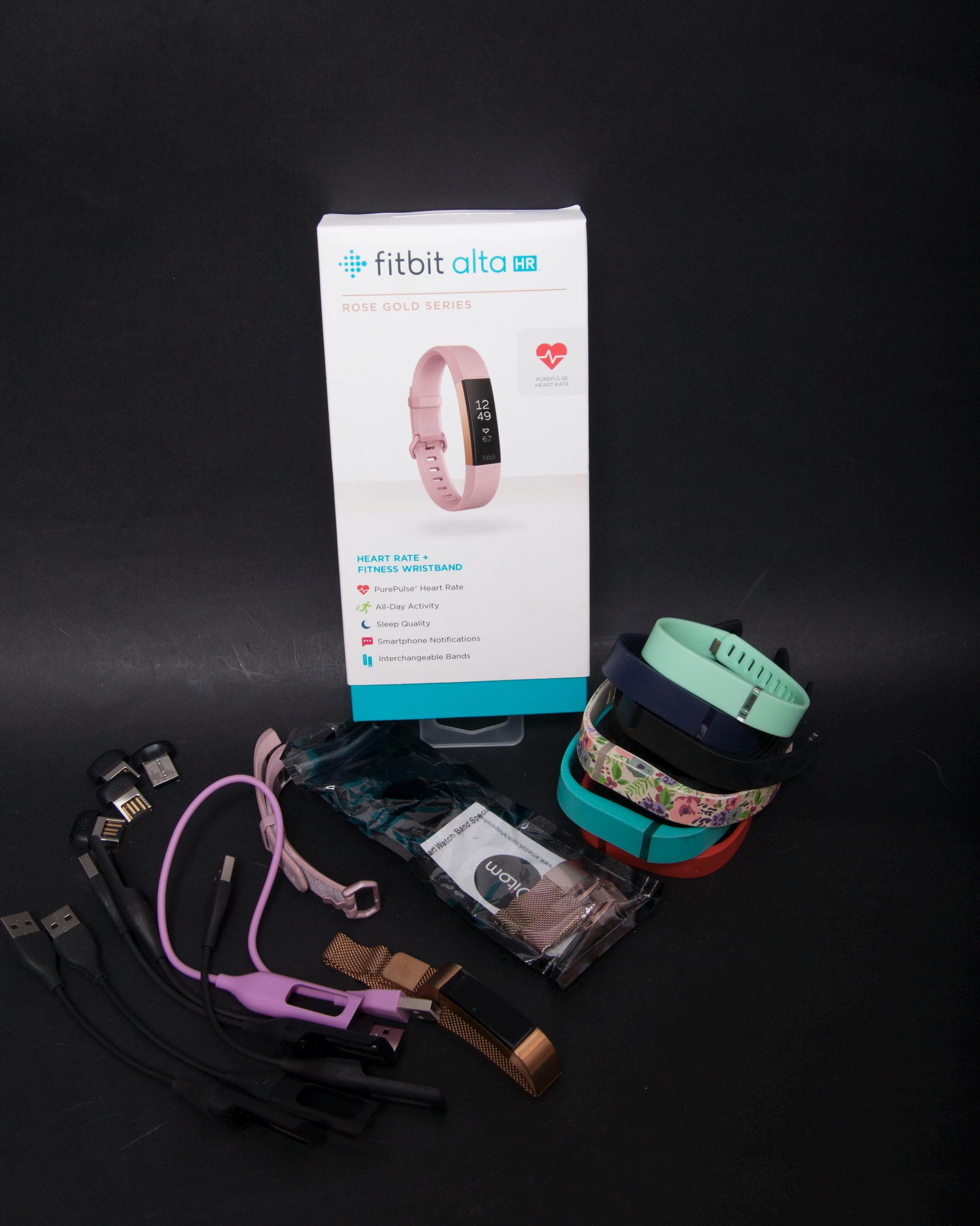 Fitbit Alta HR Rose Gold Lot: Trackers, Bands, Chargers
