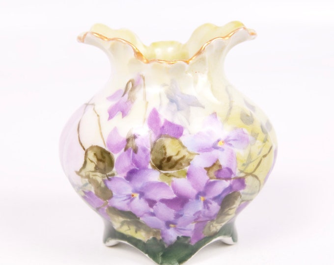 Vintage Purple Violets Vase Hand Painted Porcelain Etsy